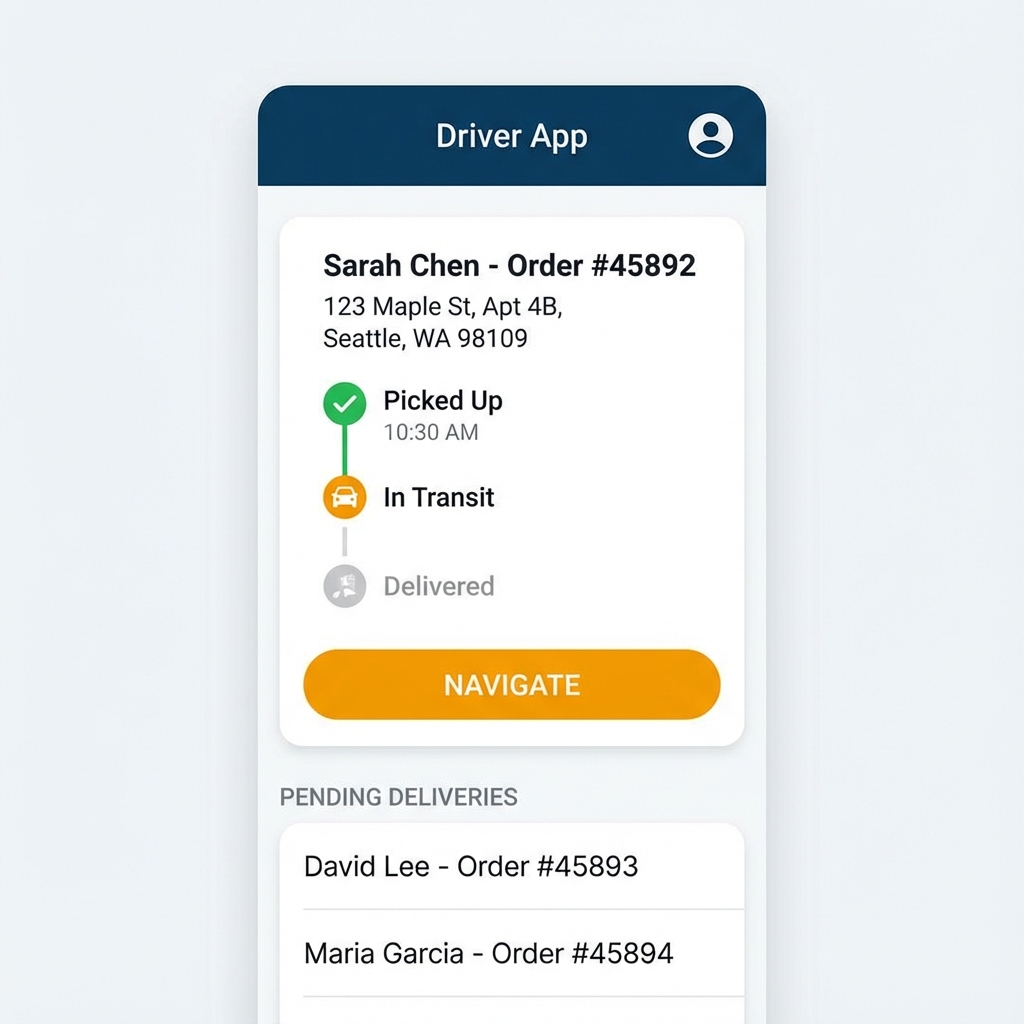 Driver mobile app interface
